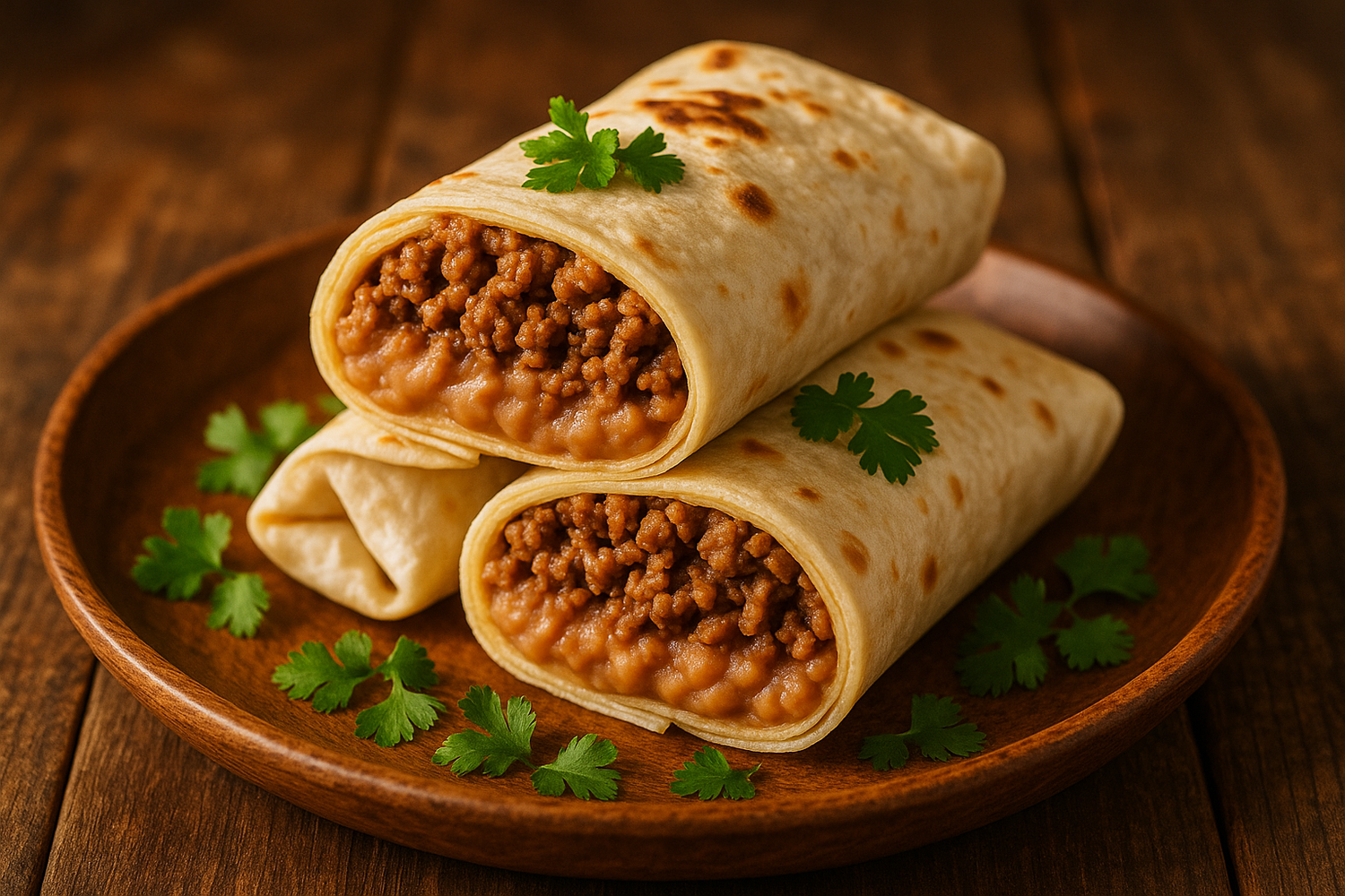 beef and bean burritos made with refined pinto beans