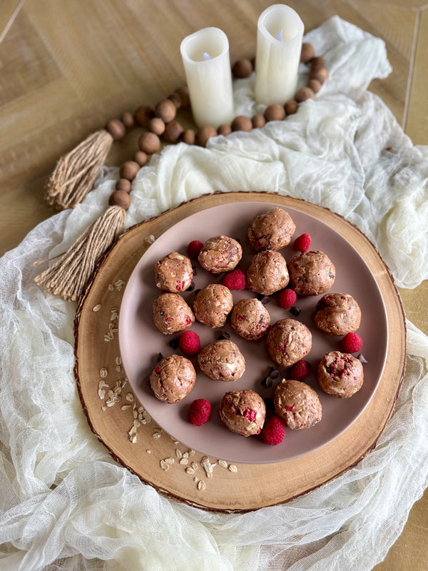 White Chocolate Raspberry Protein Bites
