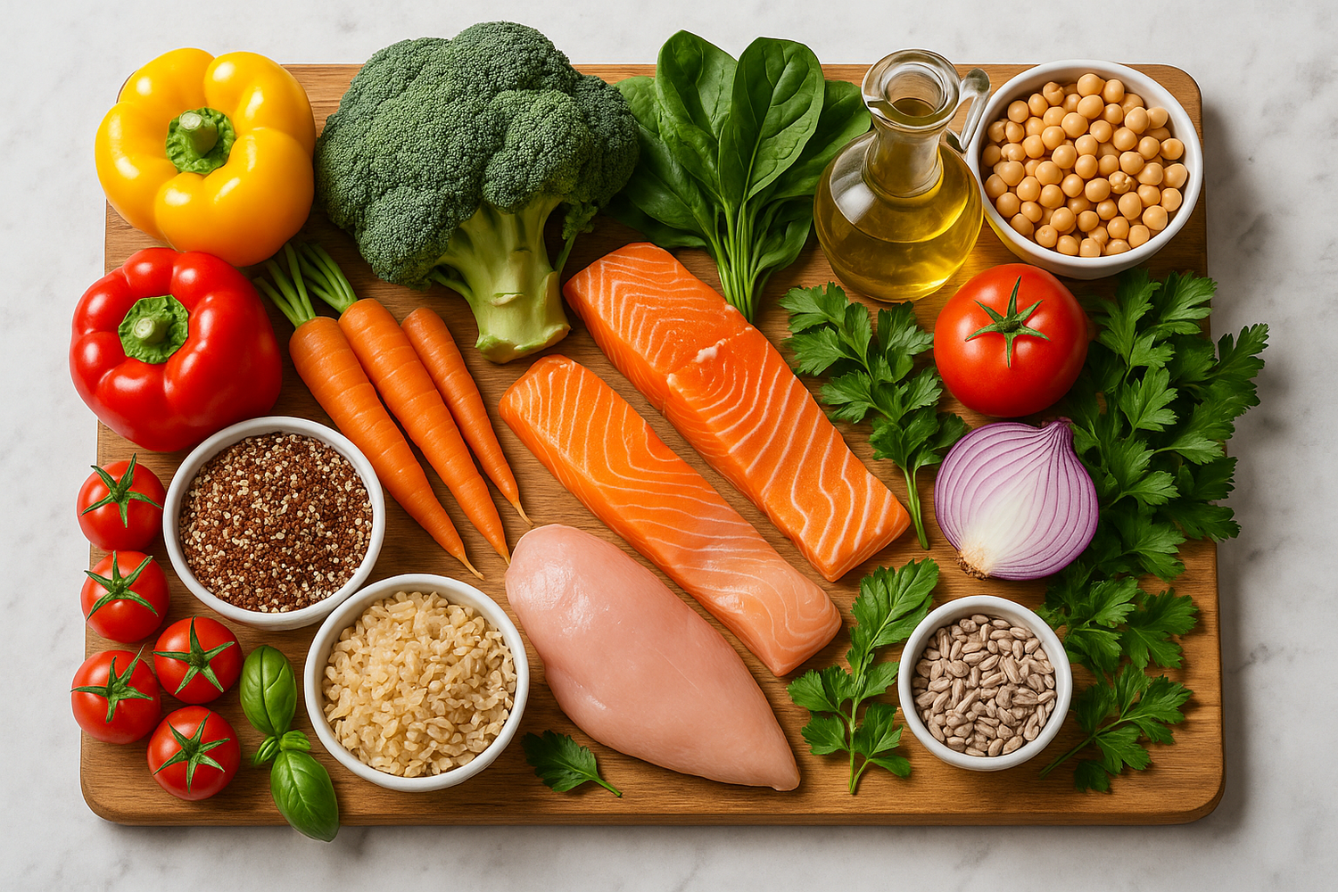 variety of whole foods and natural ingredients for dinner